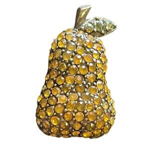 Laila Rowe Forbidden Fruit Pear Shaped Brooch Rhinestones 1-1/4” x 3/4